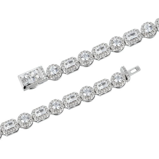 8mm Emerald Cut Mix Clustered Tennis Chain - White Gold