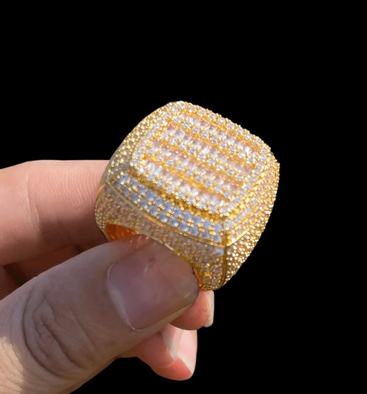 Cushion Prong Baguette Top Iced Out Ring