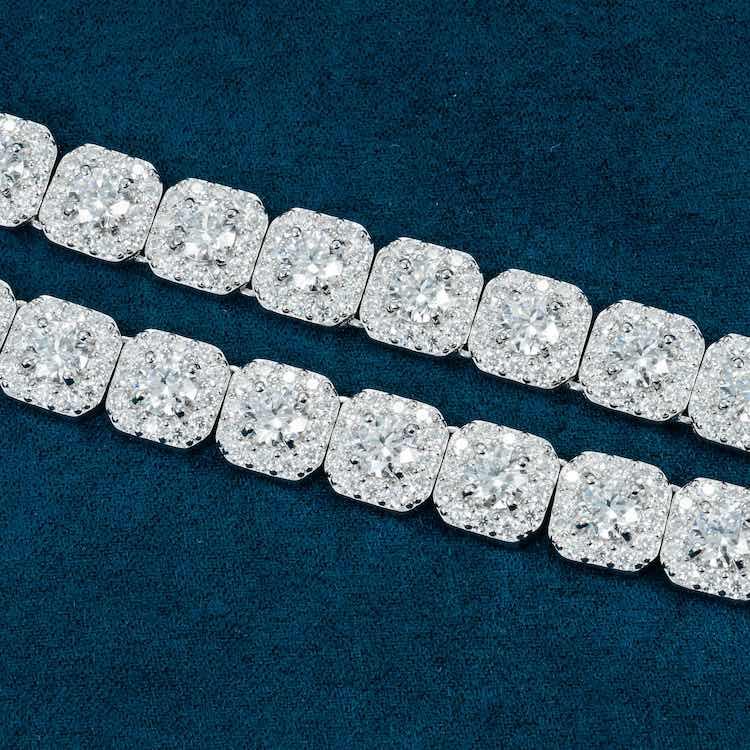 10MM Moissanite Cluster Tennis chain - Gold Vermeil