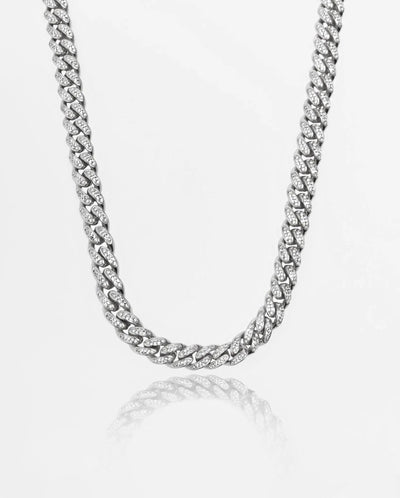 12mm Iced Cuban Link Chain - White Gold