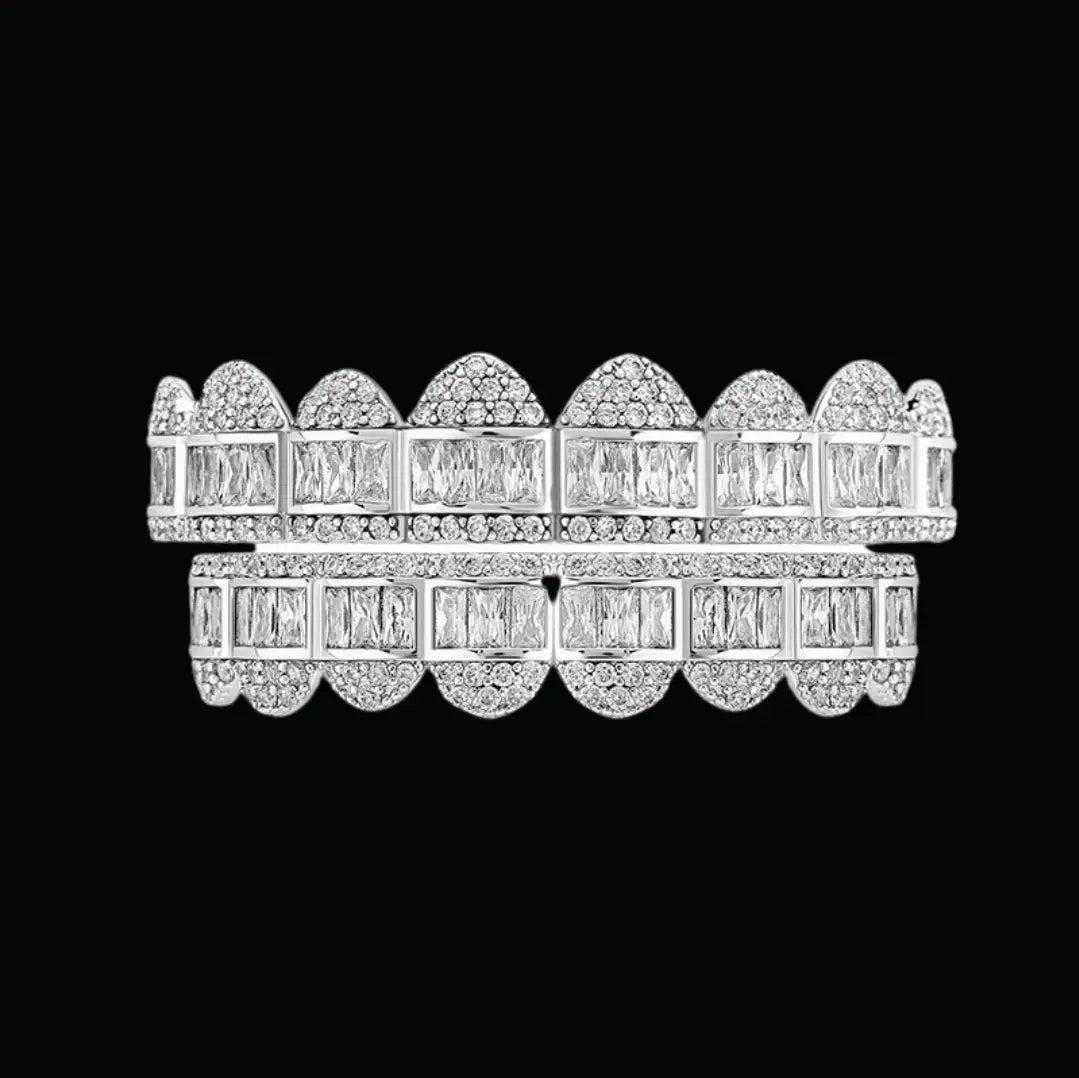 Baguette Paved Setting Iced Out Grillz