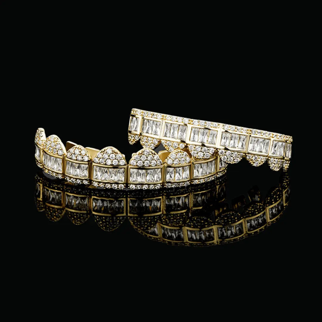 Baguette Paved Setting Iced Out Grillz