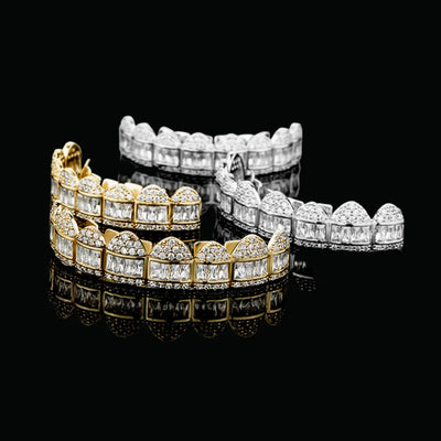 Baguette Paved Setting Iced Out Grillz