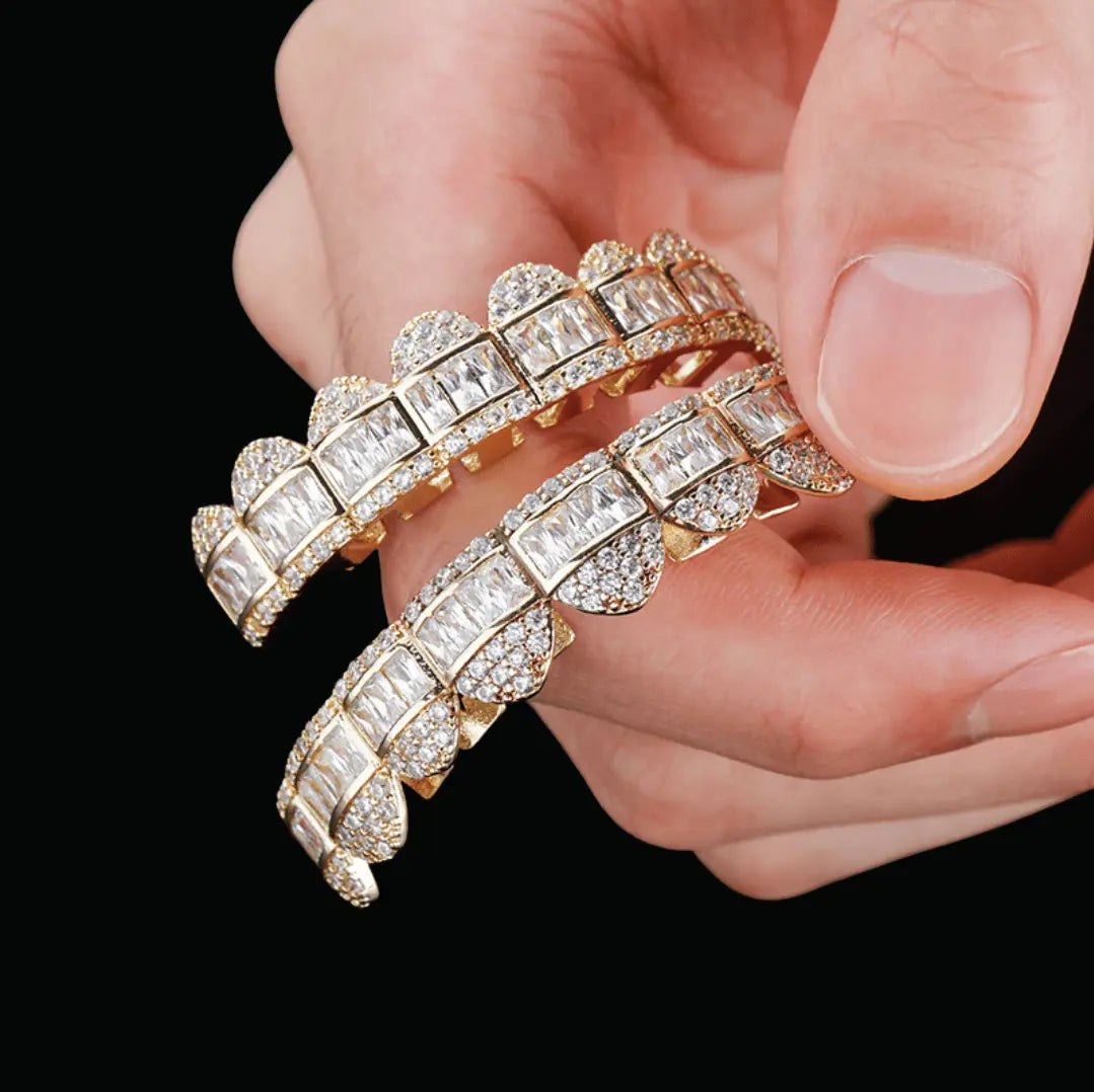 Baguette Paved Setting Iced Out Grillz