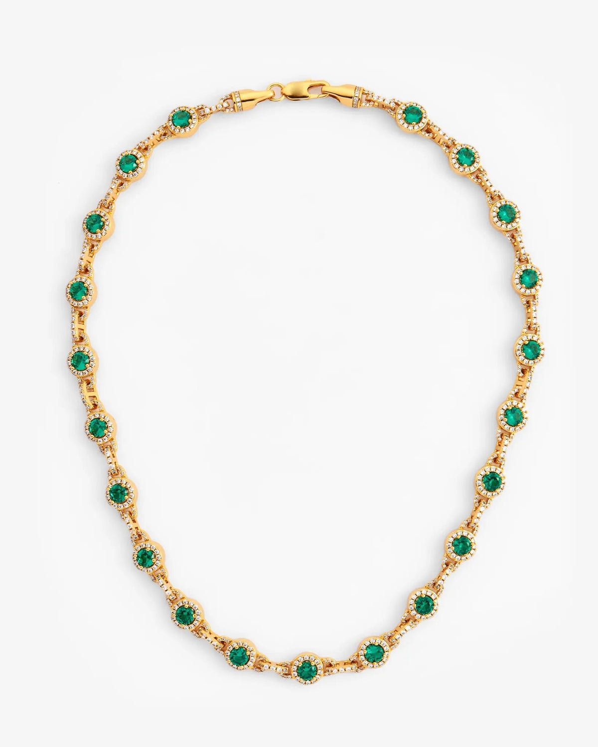 9mm Green Centre Stone Link Chain - Gold