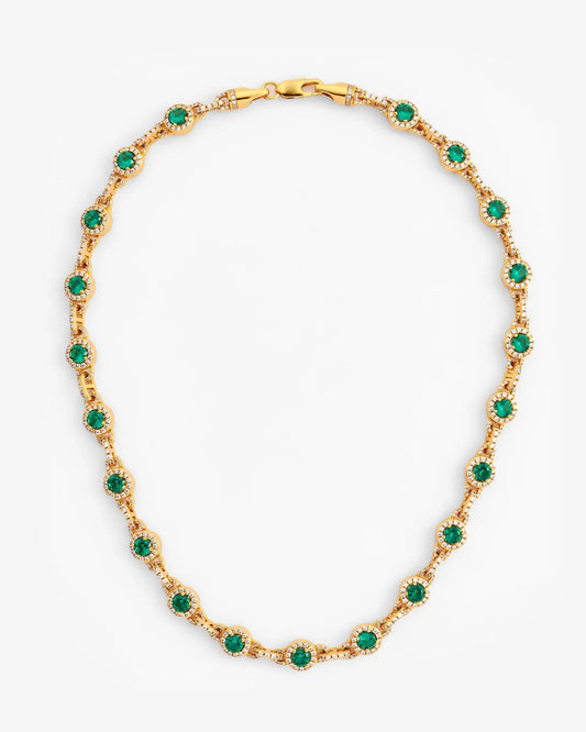 9mm Green Centre Stone Link Chain - Gold