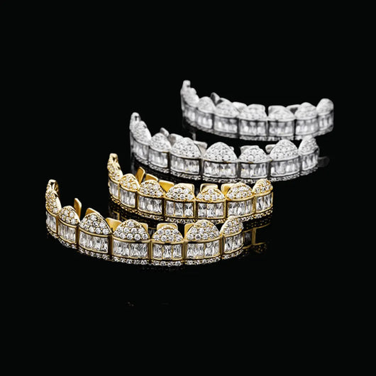 Baguette Paved Setting Iced Out Grillz