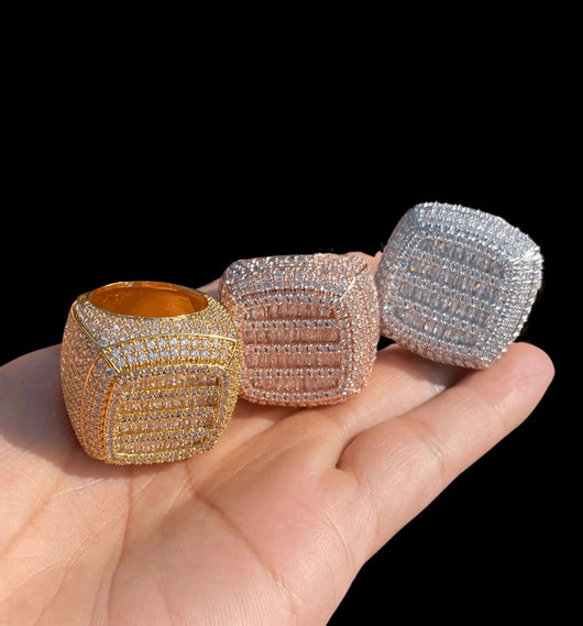 Cushion Prong Baguette Top Iced Out Ring
