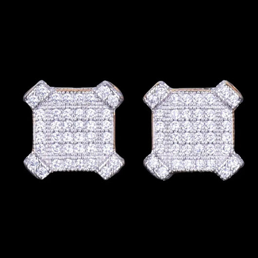 10MM Sapphire Squares Iced Out Stud Earrings