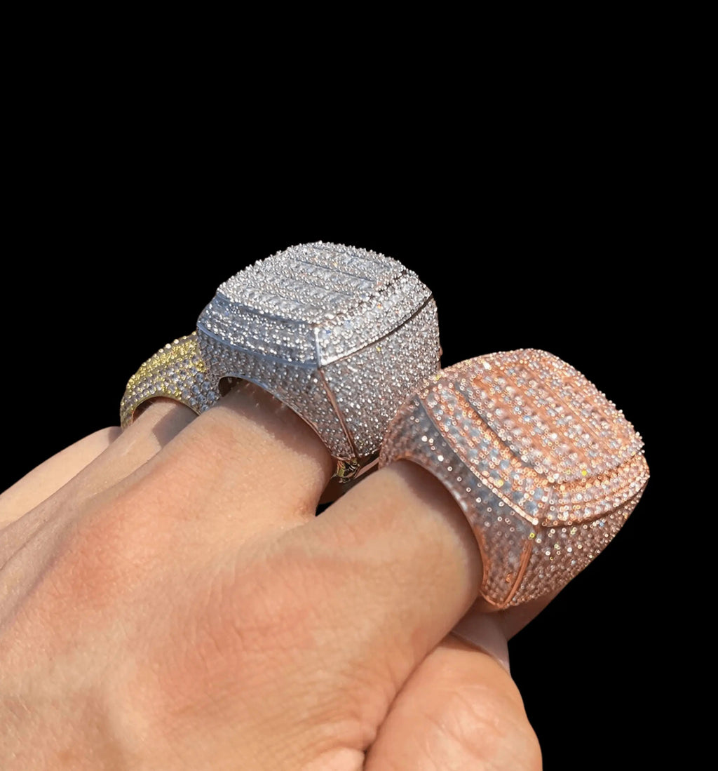 Cushion Prong Baguette Top Iced Out Ring