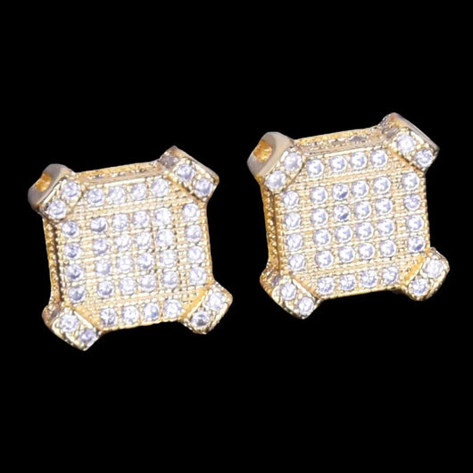 10MM Sapphire Squares Iced Out Stud Earrings