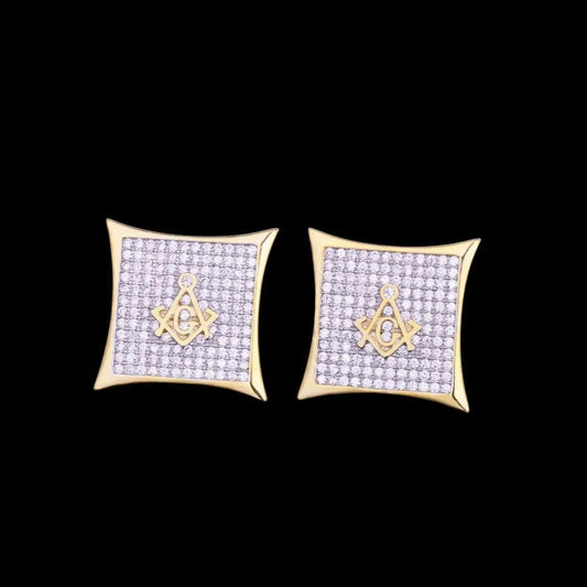 12MM Sharp Cursive Iced Out Stud Earrings
