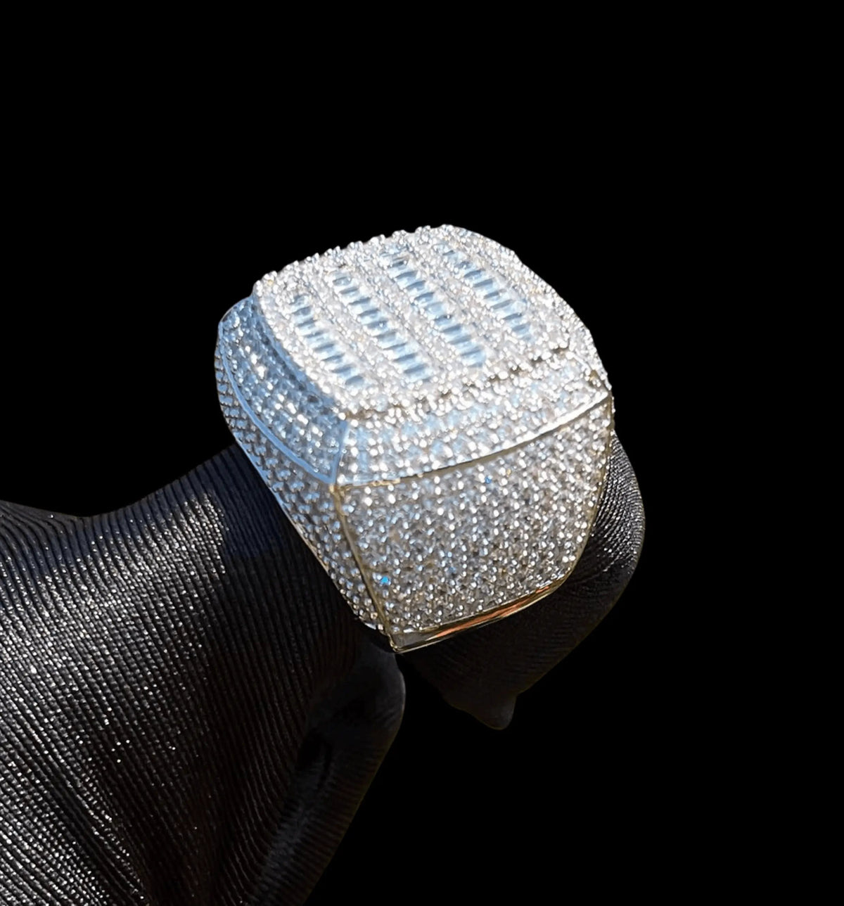 Cushion Prong Baguette Top Iced Out Ring