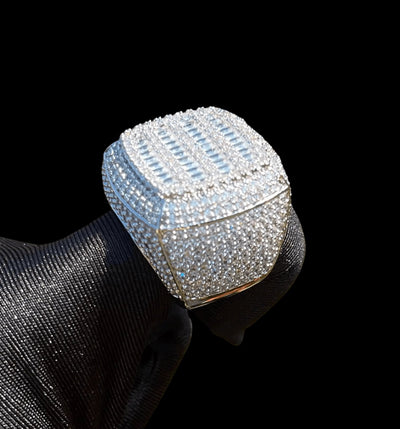 Cushion Prong Baguette Top Iced Out Ring