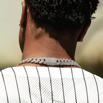 15mm Baguette Cuban Chain - White Gold