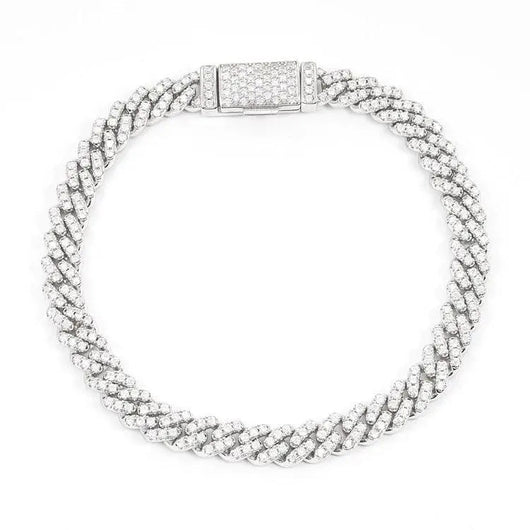 6MM Moissanite Miami Cuban Link Bracelet - White Gold
