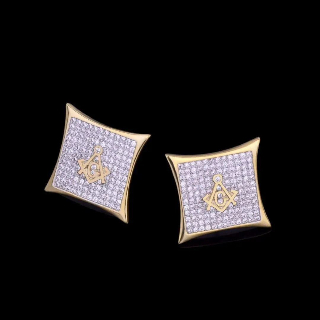 12MM Sharp Cursive Iced Out Stud Earrings