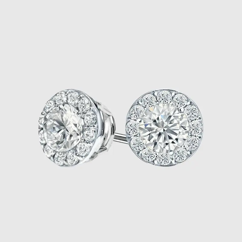 HALO STUD EARRINGS 2.4CTW - White Gold Vermeil