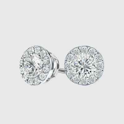 HALO STUD EARRINGS 2.4CTW - White Gold Vermeil