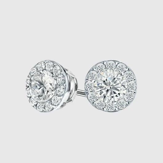 HALO STUD EARRINGS 2.4CTW - White Gold Vermeil