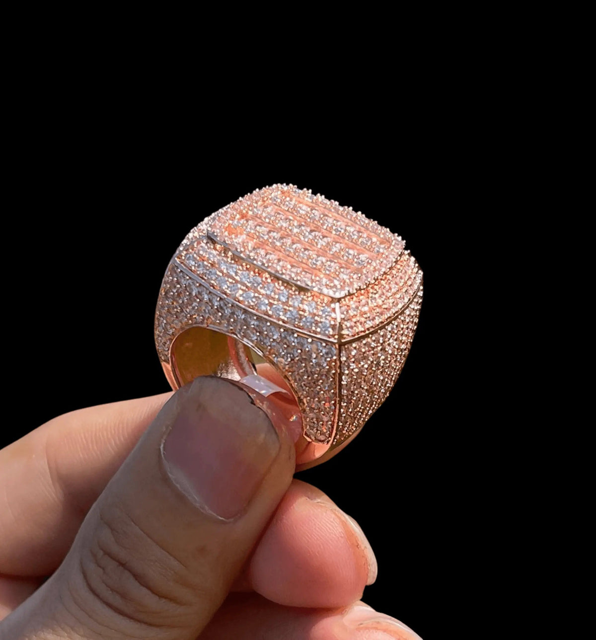 Cushion Prong Baguette Top Iced Out Ring
