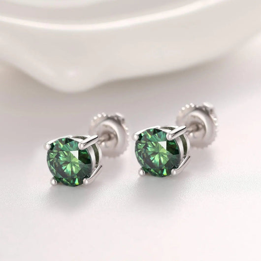 GREEN ROUND 1CT EARRINGS - White Gold Vermeil