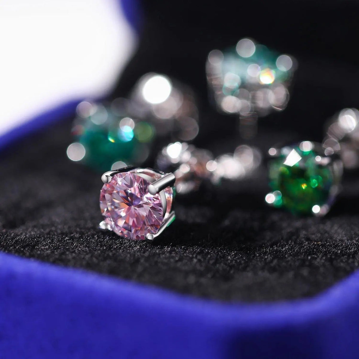 PINK ROUND 1CT EARRINGS - White Gold Vermeil