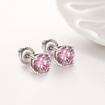 PINK ROUND 1CT EARRINGS - White Gold Vermeil
