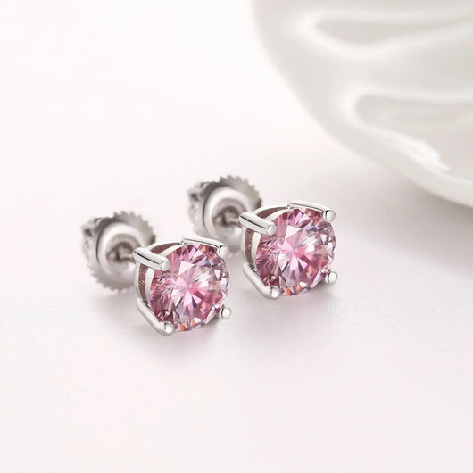 PINK ROUND 1CT EARRINGS - White Gold Vermeil