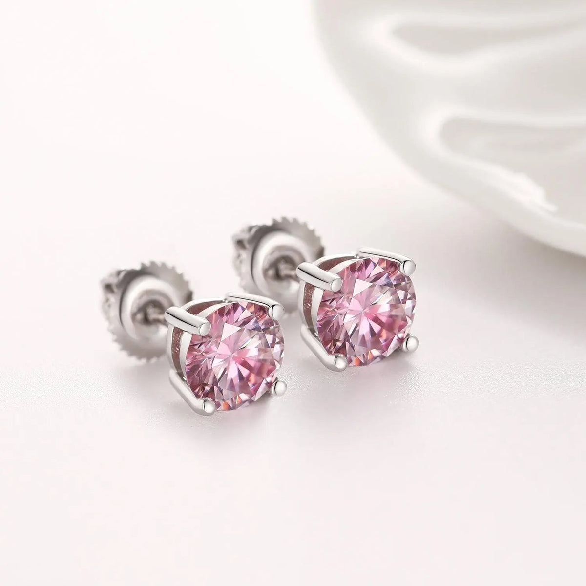 PINK ROUND 1CT EARRINGS - White Gold Vermeil