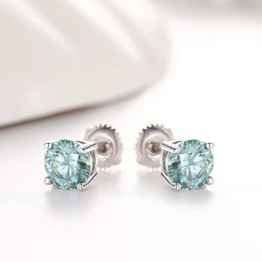 BLUE ROUND 1CT EARRINGS - White Gold Vermeil