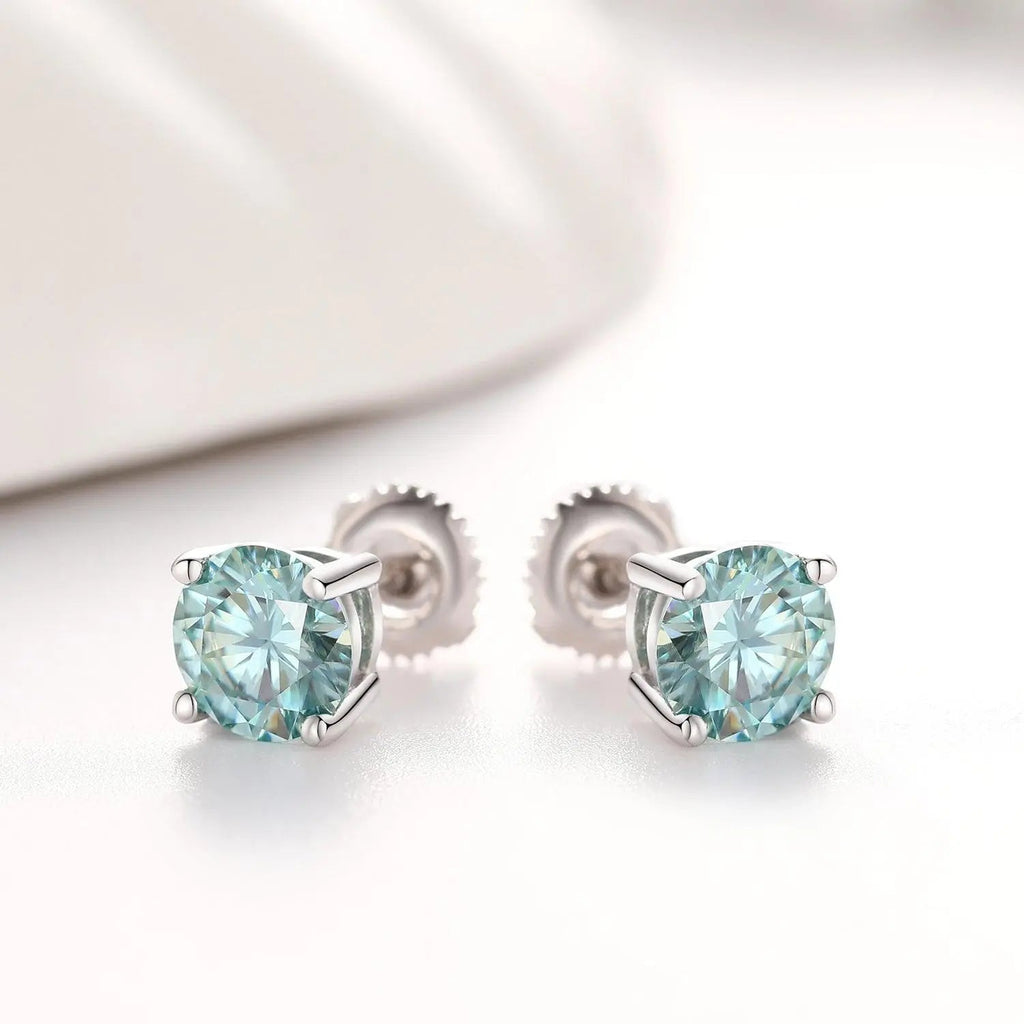 BLUE ROUND 1CT EARRINGS - White Gold Vermeil