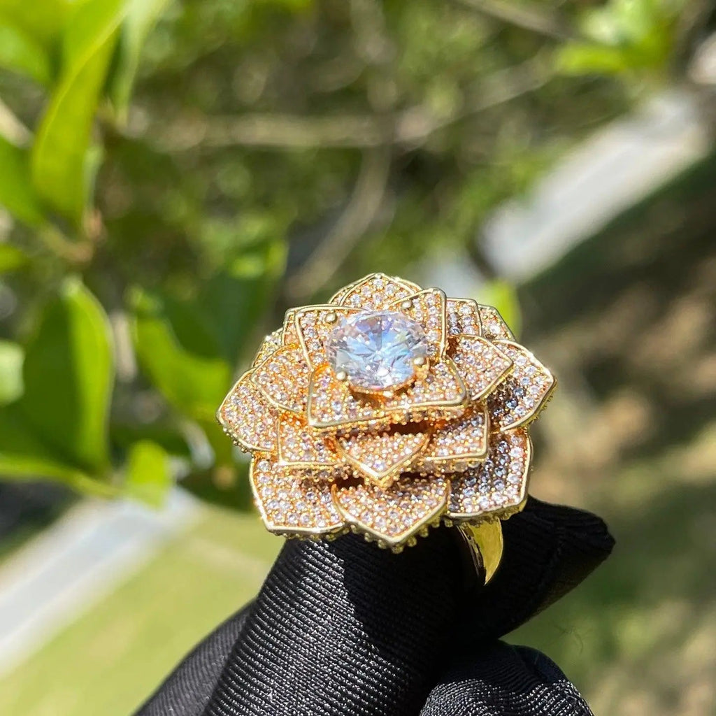 Rose Flower Iced Out Ring