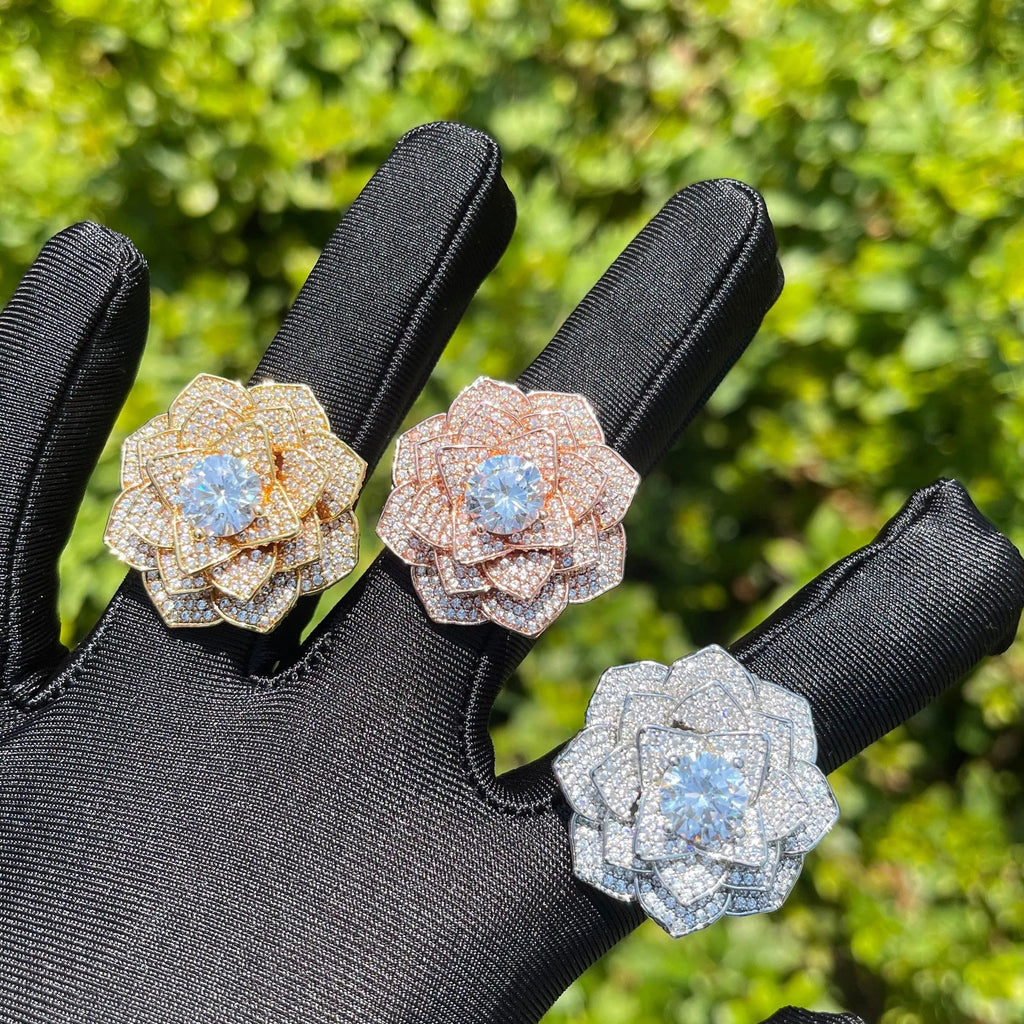 Rose Flower Iced Out Ring