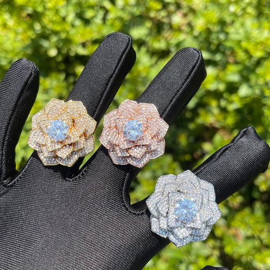 Rose Flower Iced Out Ring