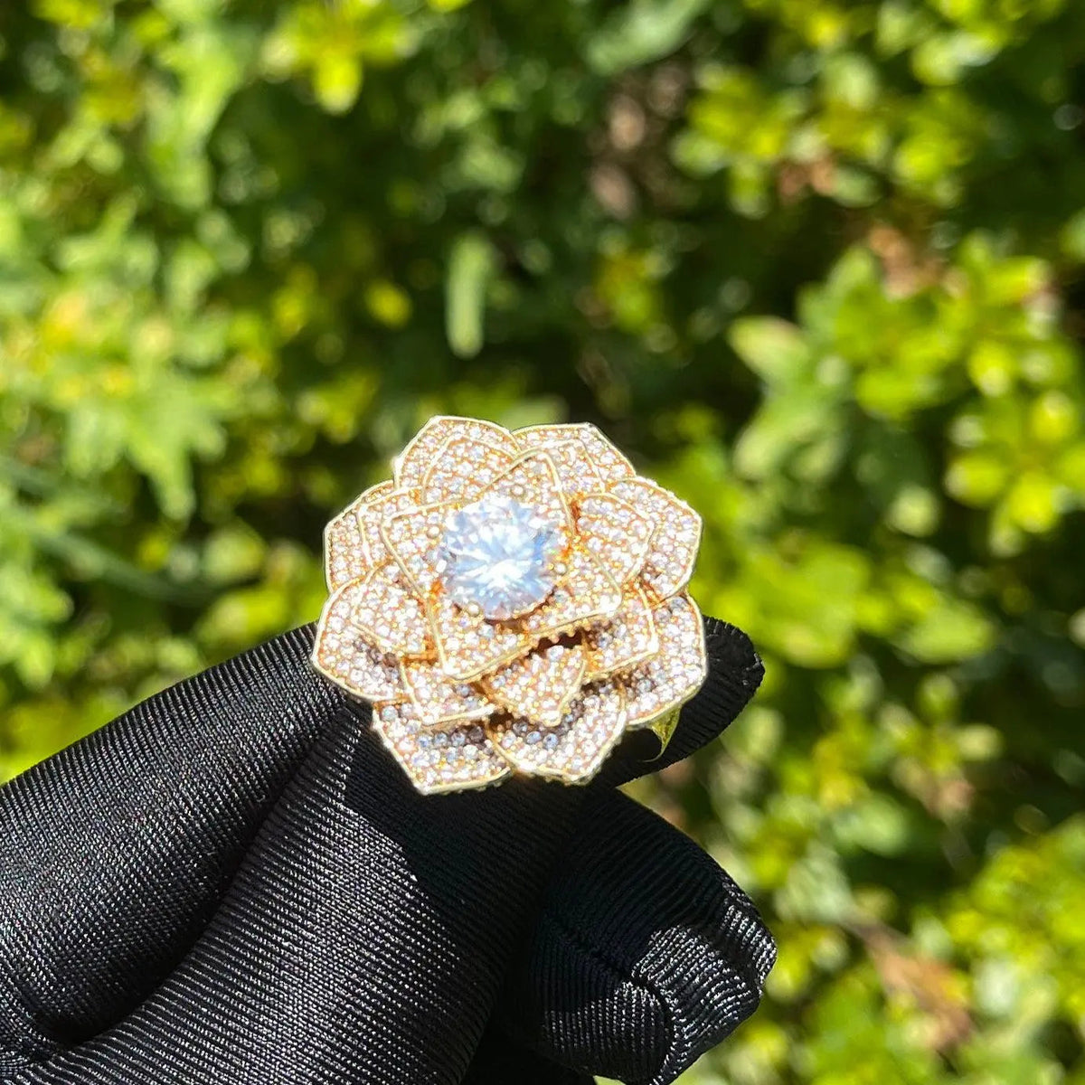 Rose Flower Iced Out Ring
