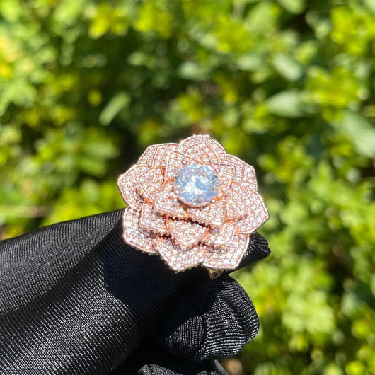 Rose Flower Iced Out Ring