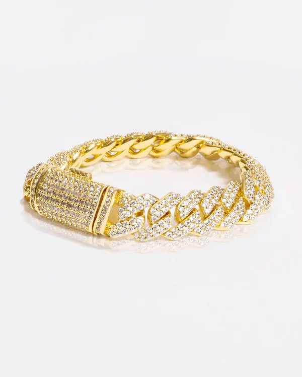 14MM ICED OUT CUBAN BRACELET - Gold