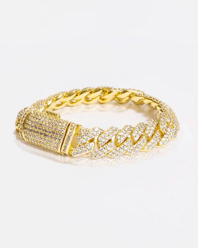 14MM ICED OUT CUBAN BRACELET - Gold