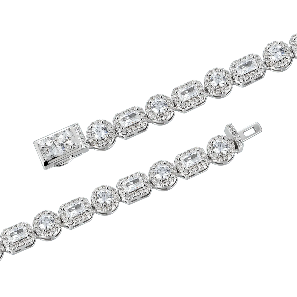 8mm Emerald Cut Mix Clustered Tennis Chain - White Gold