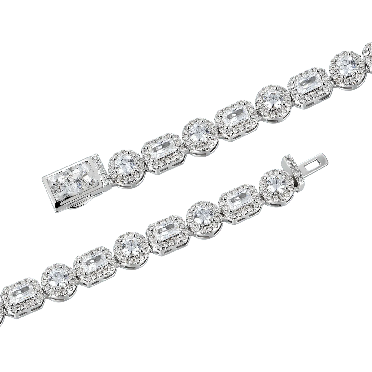 8mm Emerald Cut Mix Clustered Tennis Chain - White Gold