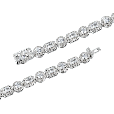 8mm Emerald Cut Mix Clustered Tennis Chain - White Gold