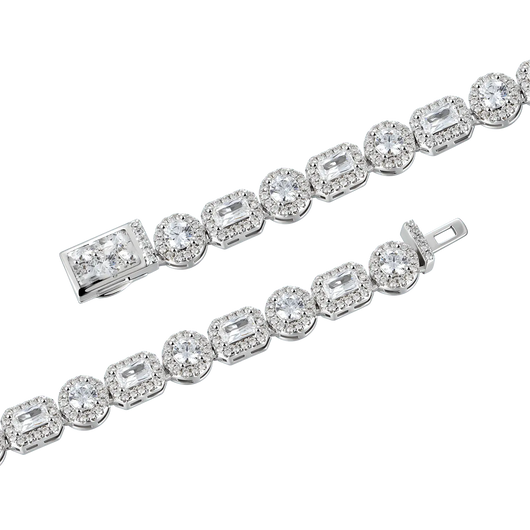 8mm Emerald Cut Mix Clustered Tennis Chain - White Gold