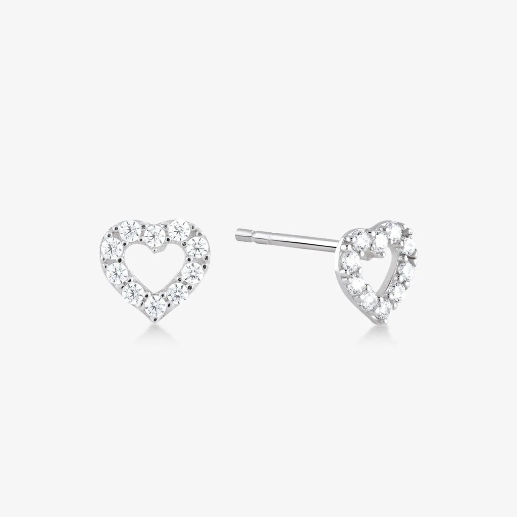 Outline Stud Heart Earring - White Gold