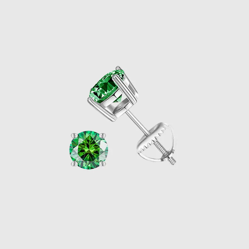 GREEN ROUND 1CT EARRINGS - White Gold Vermeil