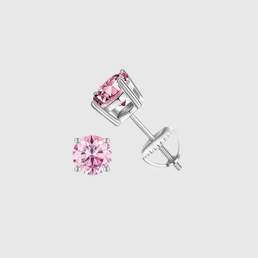 PINK ROUND 1CT EARRINGS - White Gold Vermeil