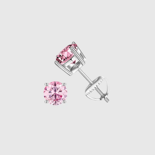 PINK ROUND 1CT EARRINGS - White Gold Vermeil