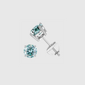 BLUE ROUND 1CT EARRINGS - White Gold Vermeil